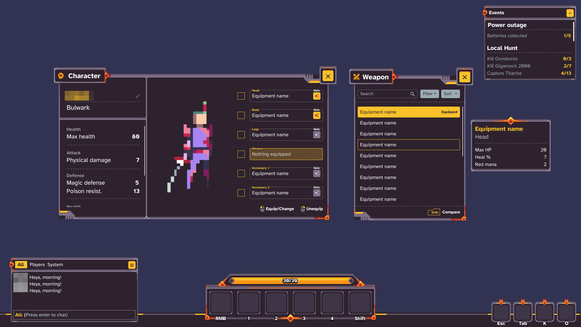 Reference image for Starveil’s UI with author’s name blurred out as they wished not to be credited